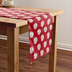 White Daisies On Red Medium Table Runner