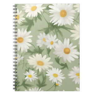 White Daisies On Sage Green Notebook