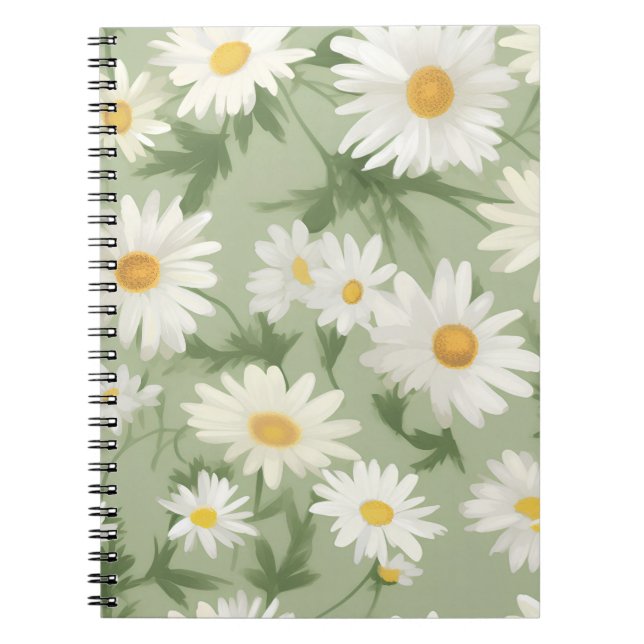 White Daisies On Sage Green Notebook (Front)
