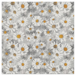 White Daisies on Silver Grey Floral Pattern Fabric