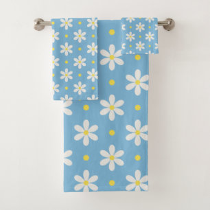 White Daisies Pattern Custom Background Bath Towel Set