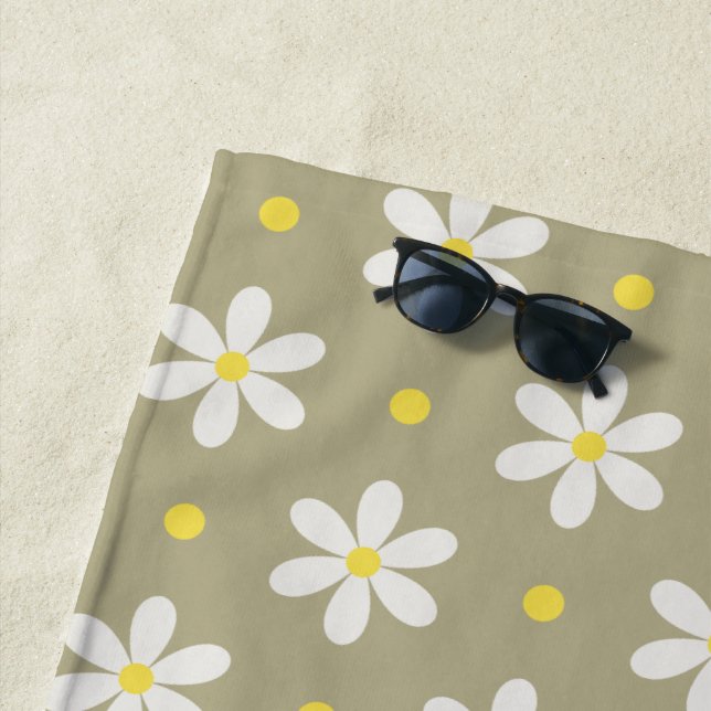 White Daisies Pattern Custom Background Beach Towel (In Situ)
