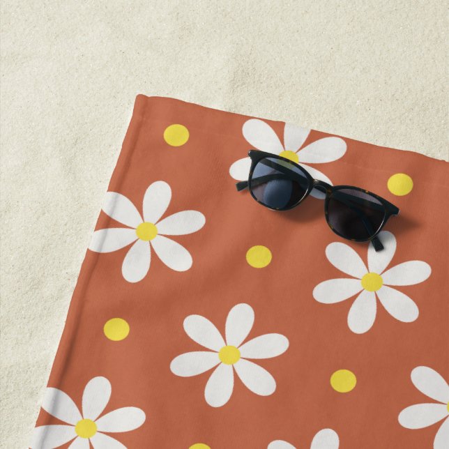 White Daisies Pattern Custom Background Beach Towel (In Situ)