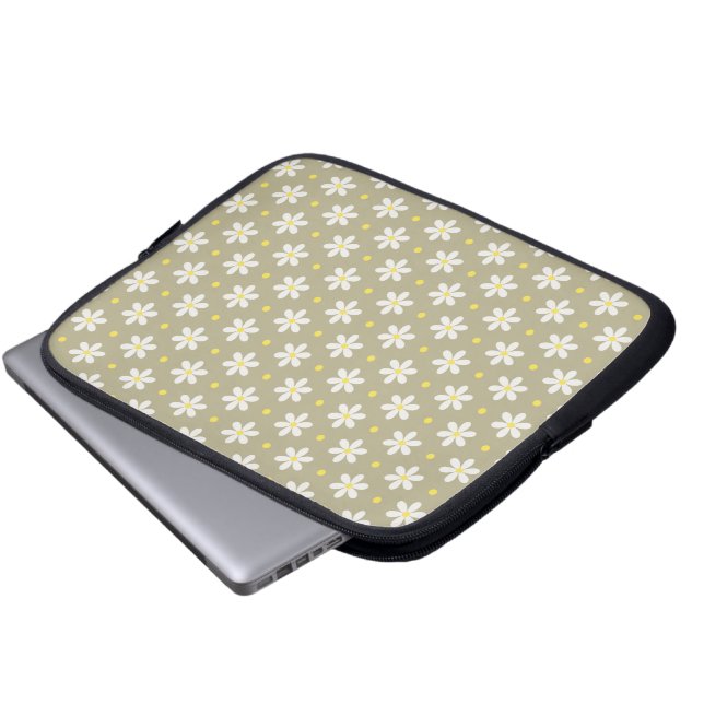 White Daisies Pattern Custom Background Laptop Sleeve (Front Bottom)