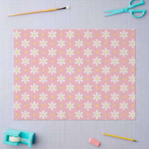 White Daisies Pattern Custom Background Tissue Paper