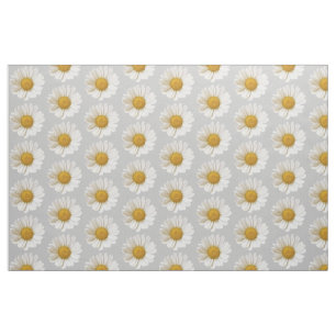 White Daisies Pattern on Light Grey Fabric