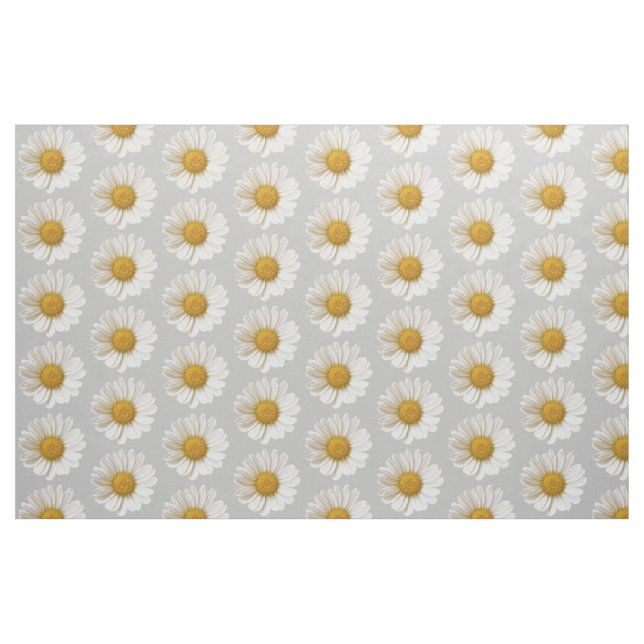 White Daisies Pattern on Light Grey Fabric (Fat Quarter)