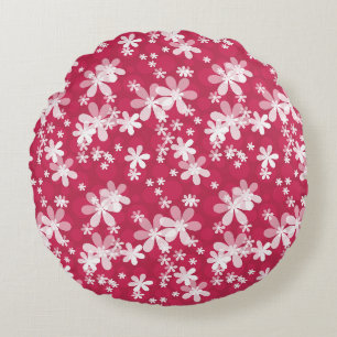 White daisies round cushion