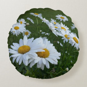 white daisies round cushion