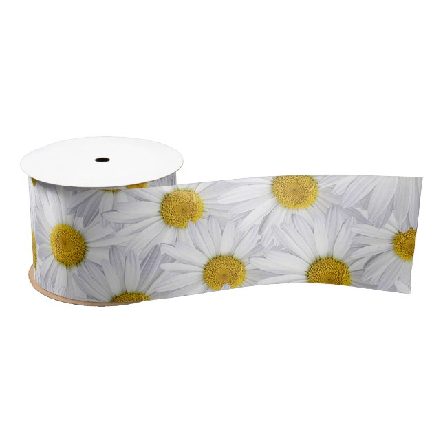 White Daisies Satin Ribbon (Spool)