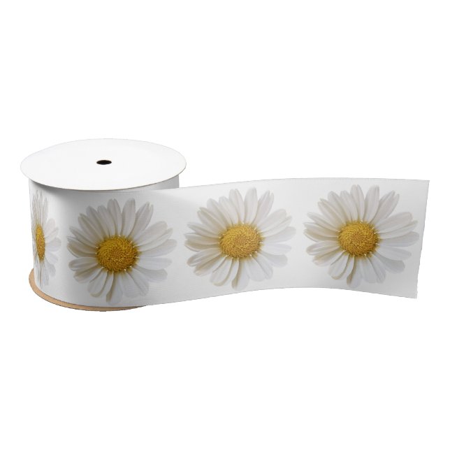 White Daisies Satin Ribbon (Spool)