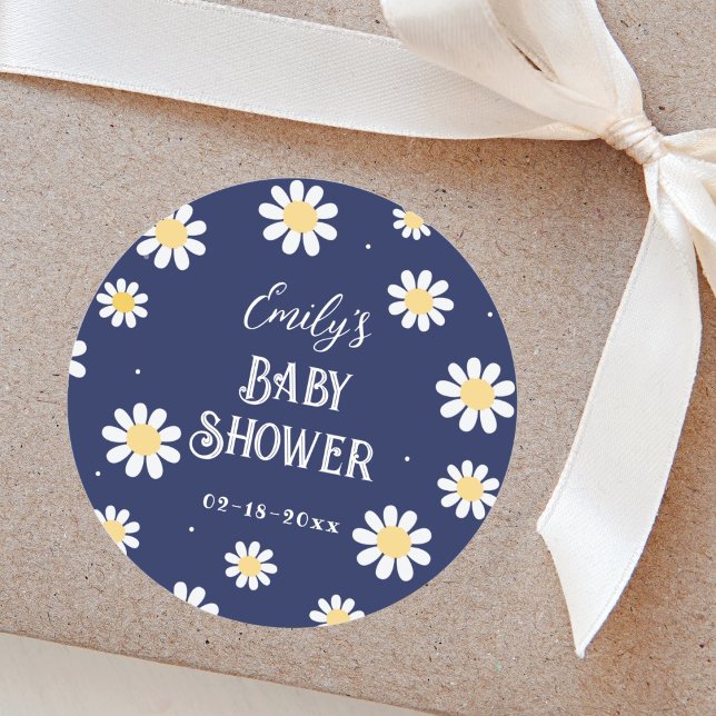 White Daisies Spring Summer Boy Baby Shower Classic Round Sticker (Creator Uploaded)