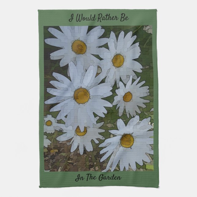 White Daisies Tea Towel (Vertical)