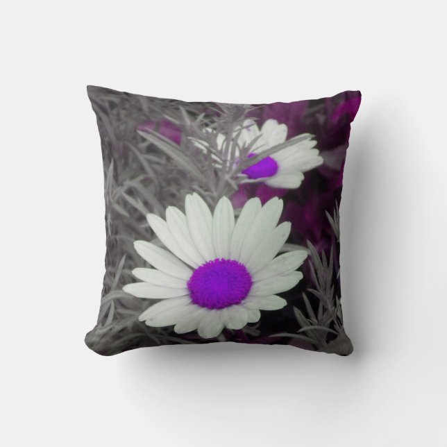 White Daisies (w/Purple) Throw Pillow *reversible* (Front)