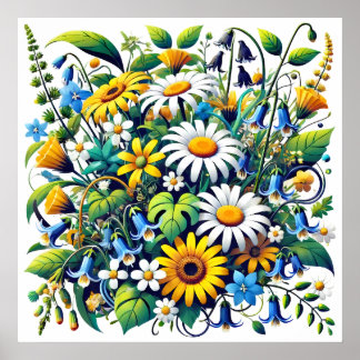 White Daisies Wall Floral Artwork Flower Bouquet Poster