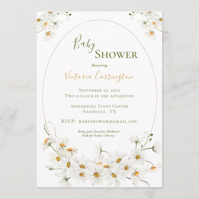 White Daisies Watercolor Baby Shower Invitation (Front)