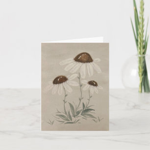 White daisies watercolor blank card