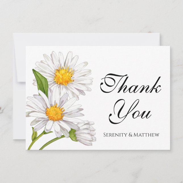 White Daisies Watercolor Summer Floral Thank You Card (Front)