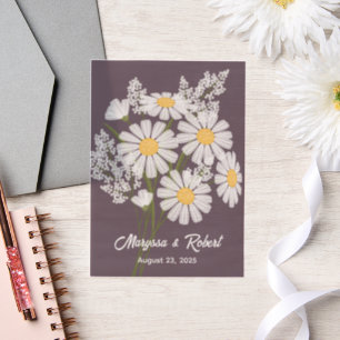 White Daisies Wedding Anniversary Purple Insert Vellum Invitations