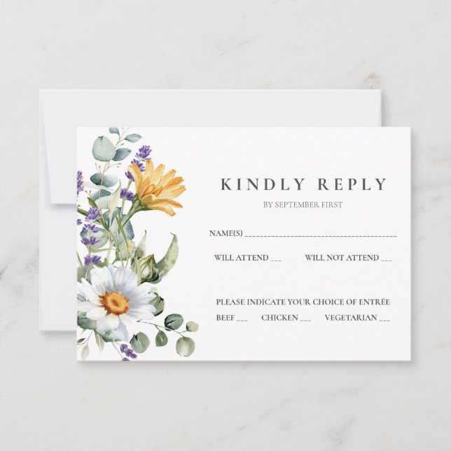 White Daisies Wedding RSVP Card (Front)