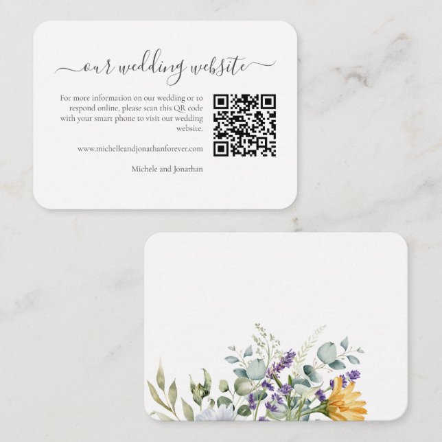White Daisies Wedding RSVP Details QR Code Enclosure Card (Front/Back)