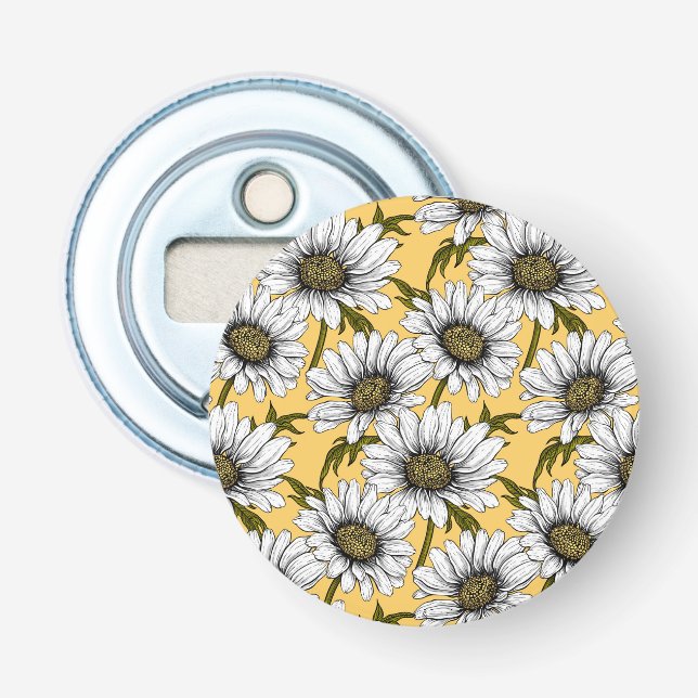 White daisies, wild flowers on yellow bottle opener (Front)