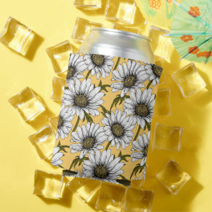 White daisies, wild flowers on yellow can cooler