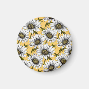 White daisies, wild flowers on yellow magnet