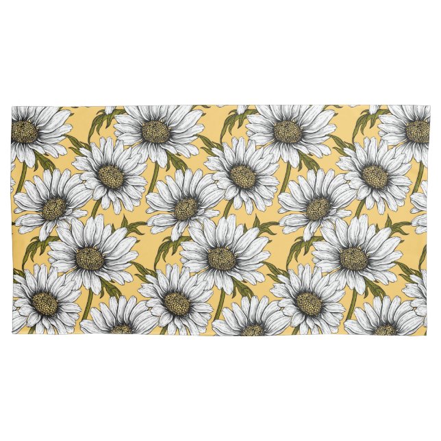White daisies, wild flowers on yellow pillowcase (Front-Left)