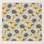White daisies, wild flowers on yellow scarf<br><div class="desc">Hand drawn vector pattern with white daisy flowers</div>