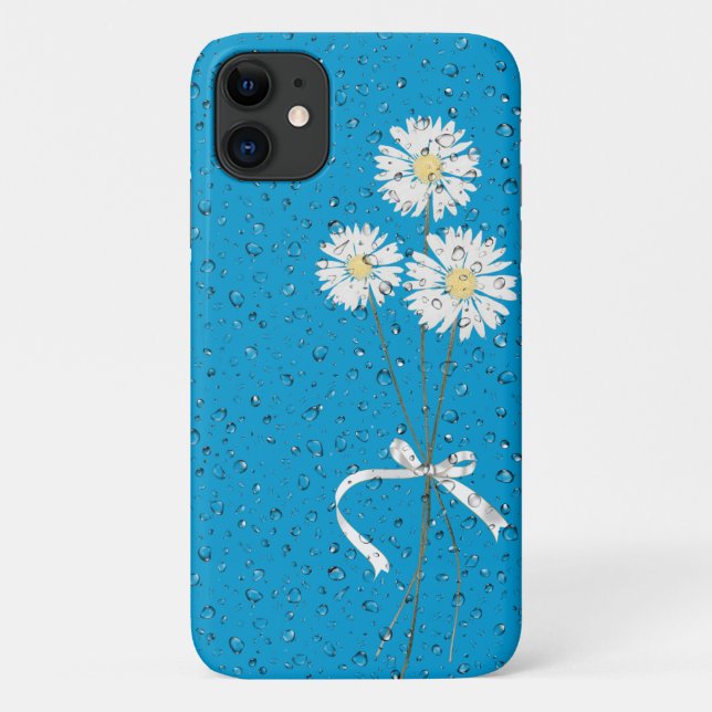 white daisies with raindrops on aqua Case-Mate iPhone case (Back)