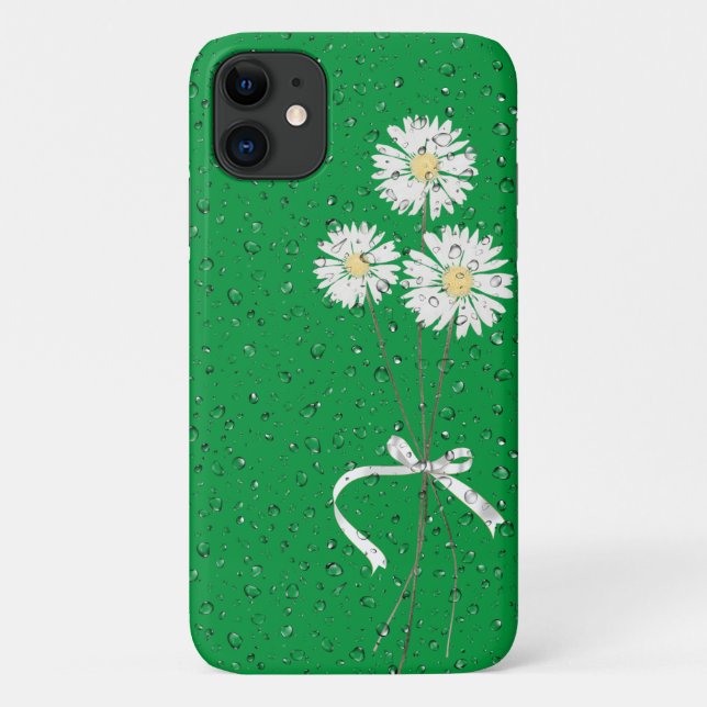 white daisies with raindrops on green Case-Mate iPhone case (Back)