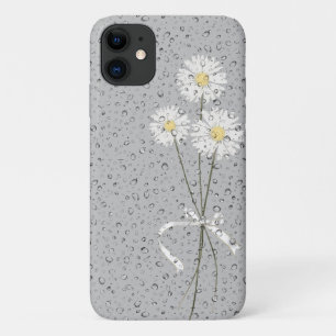 white daisies with raindrops on grey iPhone 11 case