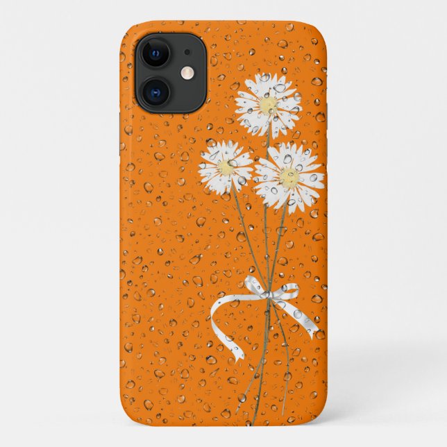 white daisies with raindrops on orange Case-Mate iPhone case (Back)