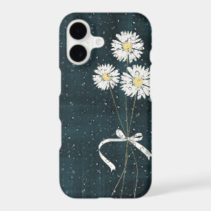 white daisies with raindrops on plaid