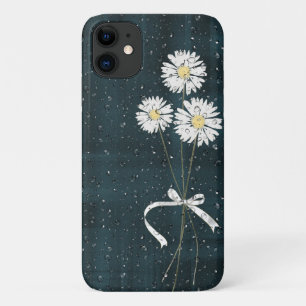 white daisies with raindrops on plaid iPhone 11 case
