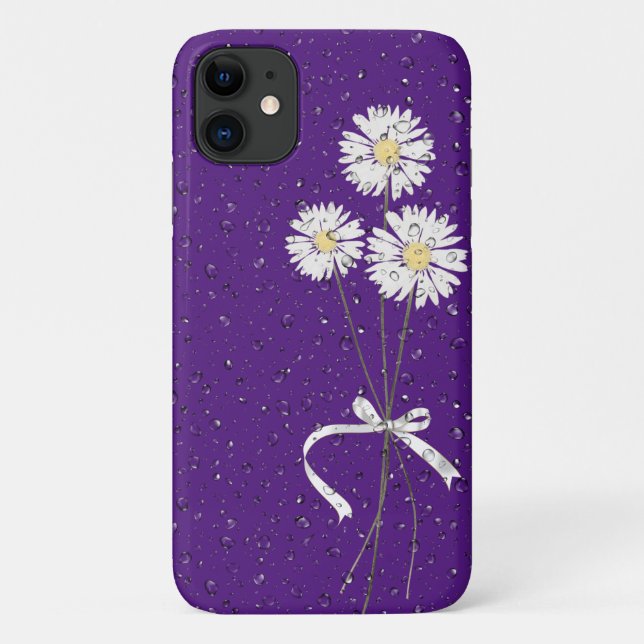 white daisies with raindrops on purple Case-Mate iPhone case (Back)