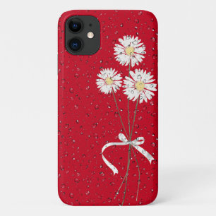 white daisies with raindrops on red iPhone 11 case