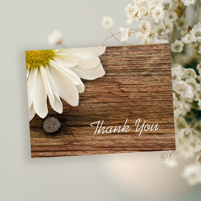 White Daisy and Barn Wood Country Thank You Postcard (Creator Uploaded)