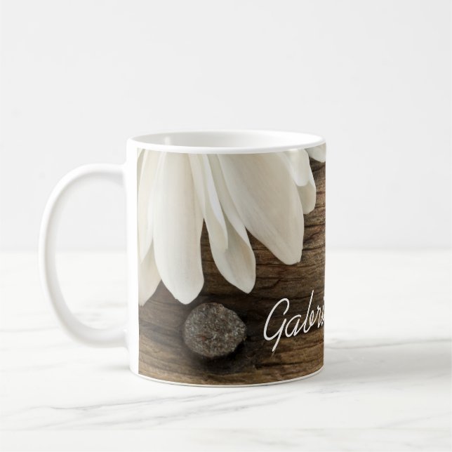 White Daisy and Barn Wood Country Wedding Coffee Mug (Left)