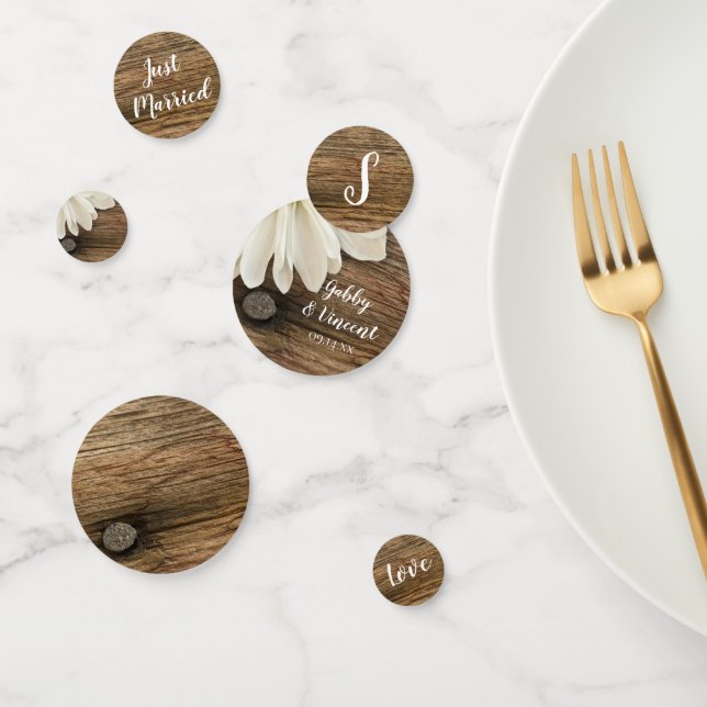 White Daisy and Barn Wood Country Wedding Confetti (Group)