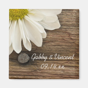 White Daisy and Barn Wood Country Wedding Magnet