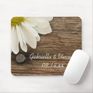 White Daisy and Barn Wood Country Wedding Mouse Pad