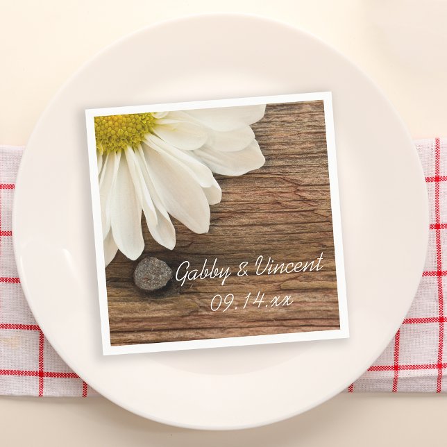 White Daisy and Barn Wood Country Wedding Napkin (Creator Uploaded)
