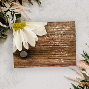 White Daisy and Barn Wood Post Wedding Brunch Invitation
