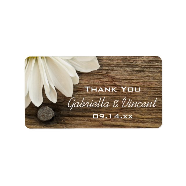 White Daisy and Barn Wood Wedding Thank You Favour Label (Front)