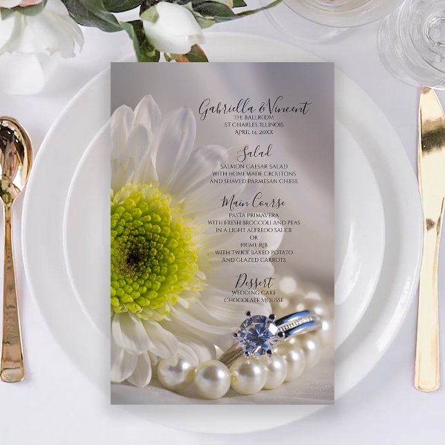 White Daisy and Diamond Ring Wedding Menu (Creator Uploaded)