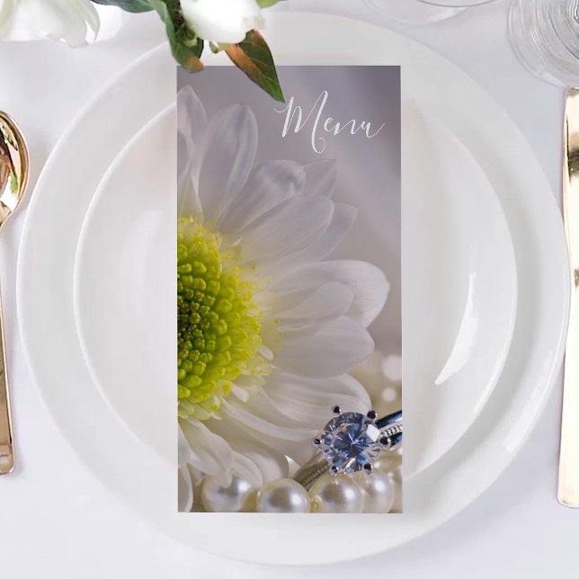 White Daisy and Diamond Ring Wedding Menu (Creator Uploaded)