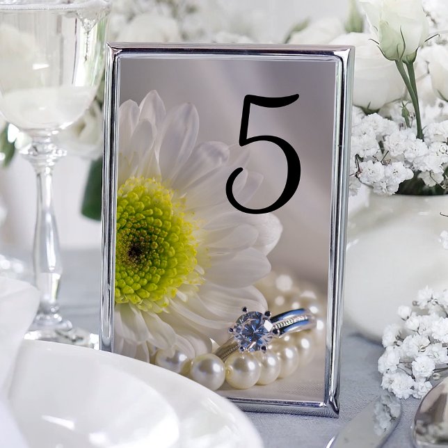 White Daisy and Diamond Ring Wedding Table Numbers (Creator Uploaded)