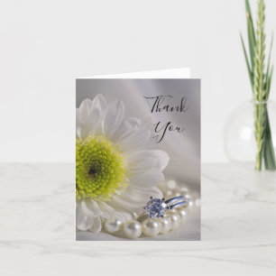 White Daisy and Diamond Ring Wedding Thank You Card